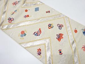 鴛鴦に菊唐草・古典柄模様織出し袋帯